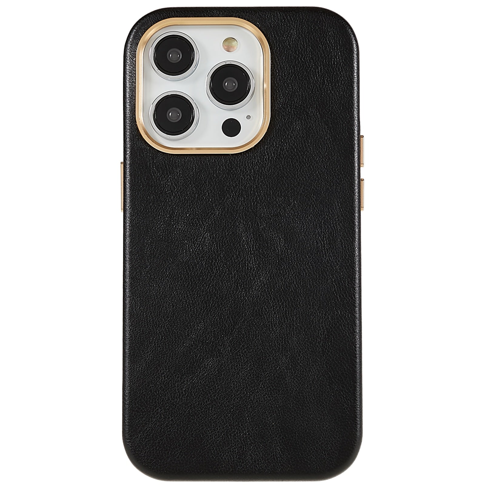 For iPhone 13 Pro 6.1 inch Metal Button Design Phone Cover PU Leather+PC Business Phone Case with Metal Lens Ring Frame - Brown For iPhone 13 Pro 6.1 inch Metal Button Design Phone Cover PU Leather+PC Business Phone Case with Metal Lens Ring Frame - Brown
